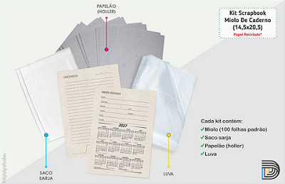 Miolo de Caderno | Kit Scrapbook | 14,5x20,5cm | Papel Reciclado