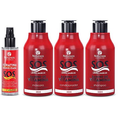 KIT HOME CARE SOS + KERATINA HIDROLIZADA 200ml - NATUREZA COSMÉTICOS
