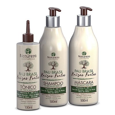 KIT PAU BRASIL - RAÍZES FORTES ( SHAMPOO + MÁSCARA  500ML + TÔNICO 100ML ) - NATUREZA COSMÉTICOS