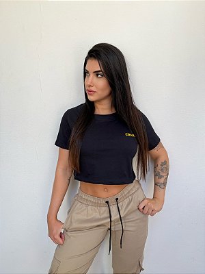Camiseta Cropped Logo Yellow