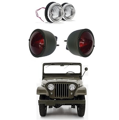 KIT LANTERNA DIANTEIRA E TRASEIRA PARA JEEP MILITAR M520 WILLYS / FORD