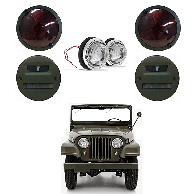 KIT LANTERNA DIANTEIRA E TRASEIRA PARA JEEP MILITAR M520 WILLYS / FORD