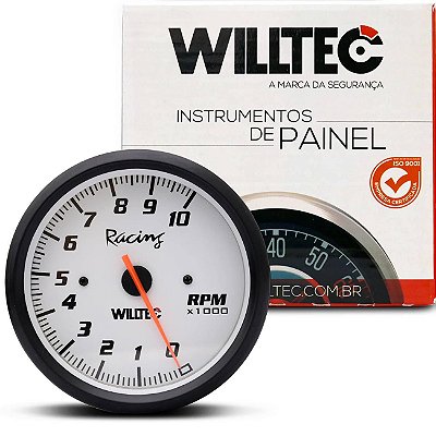 Contagiro Analógico Esportivo 10000 RPM Branco Tuning Universal Willtec