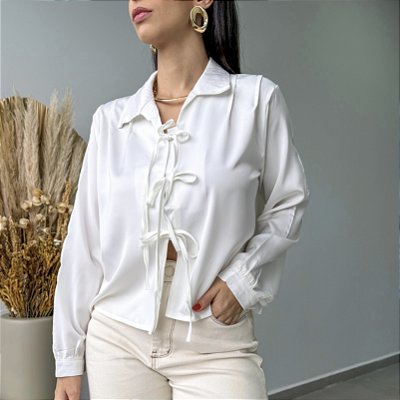Camisa de Cetim Lacinho Branca