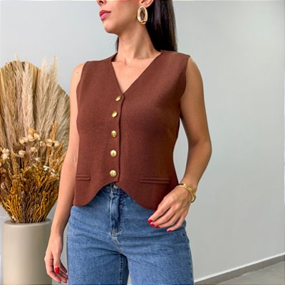 Colete Zara Modal Marrom