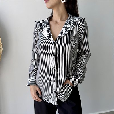 Camisa Liz Listrada Preto