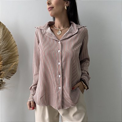 Camisa Liz Listrada Marrom