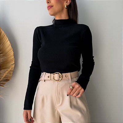 Blusa Modal Marcela Manga Longa Preta