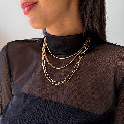 Colar Trio Correntes Dourado