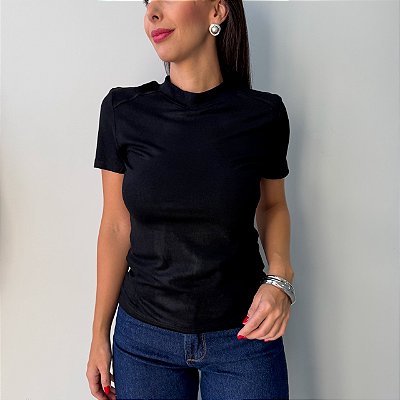 Blusa Manga Curta Inspiração Zara Preta