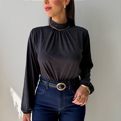 Blusa Sol Feminina Manga Longa Preta