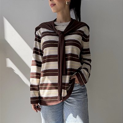 Blusa Manga Longa de Tricot Ivânia Marrom