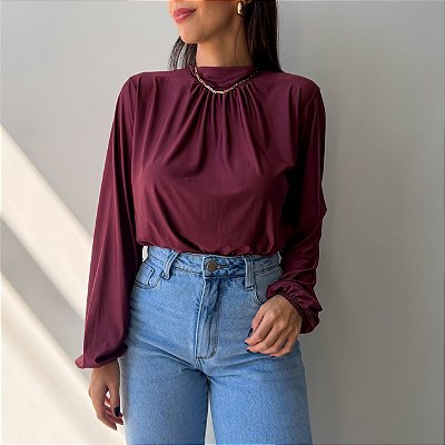 Blusa Sol Feminina Manga Longa Marsala