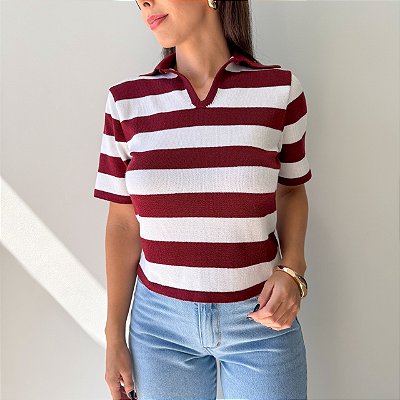 Blusa Polo Beatriz Listrada Marsala