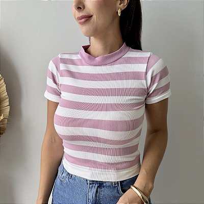 Blusa Tami Listrada Manga Curta Rosa