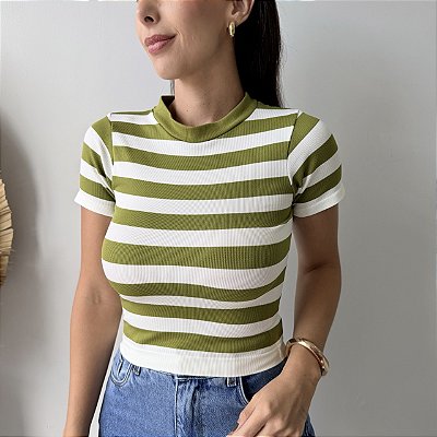 Blusa Tami Listrada Manga Curta Verde