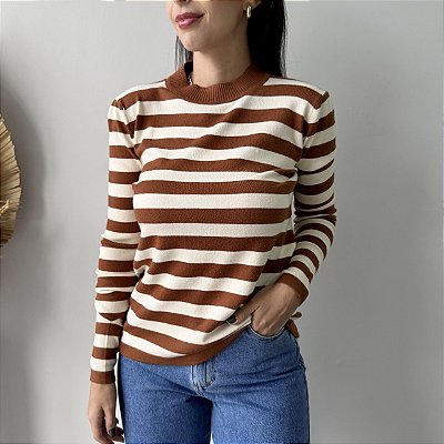 Blusa Listrada Manga Longa Fabí Caramelo