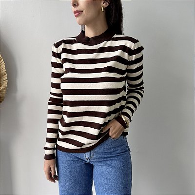 Blusa Listrada Manga Longa Fabí Marrom