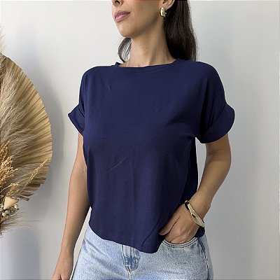 T-shirt Manga Japonesa Azul Marinho