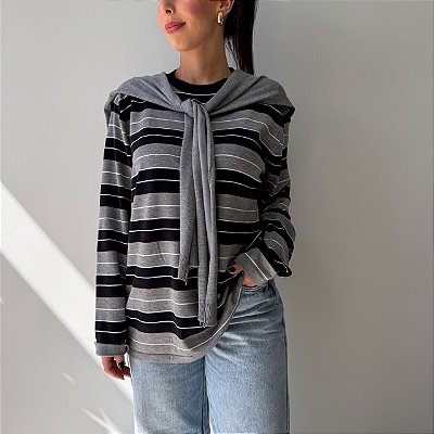 Blusa Manga Longa de Tricot Ivânia Cinza