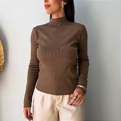 Blusa Modal Marcela Manga Longa Marrom Clara