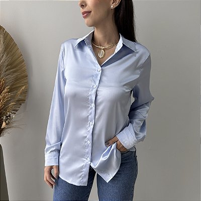 Camisa de Cetim Laís Azul
