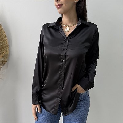 Camisa de Cetim Laís Preta