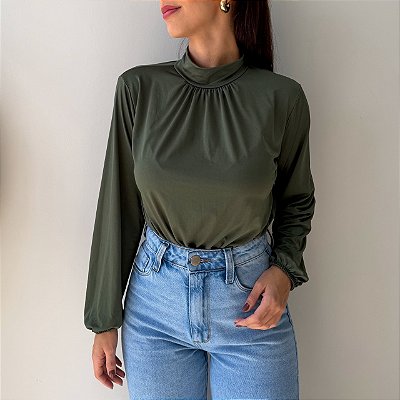 Blusa Sol Feminina Manga Longa Verde Militar