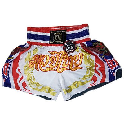 Short Muay Thai Ockto Estilo Tailandês Bandeira Tailândia Branco