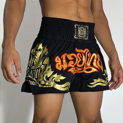 Short Muay Thai Estilo Tailandês Ockto Training Preto e Dourado