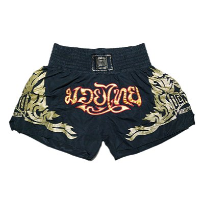 Short Muay Thai Estilo Tailandês Ockto  Training Preto e Dourado