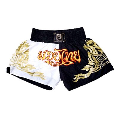 Short Muay Thai Estilo Tailandês Ockto Branco e Preto