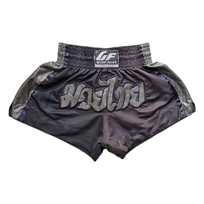 Short Muay Thai Estilo Tailandês ALL Black Go Fight