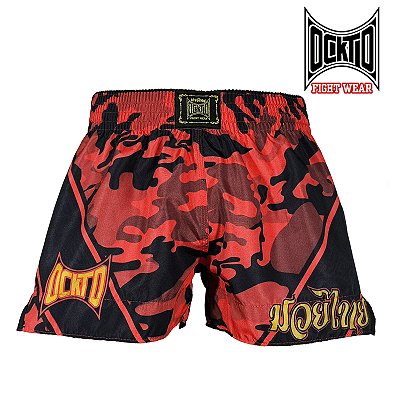 Short Muay Thai Estilo Retrô Ockto Invictus Camuflado Vermelho