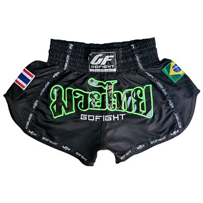 Short Muay Thai Estilo Tailandês Black Thai Go Fight
