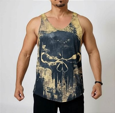 Camiseta Regata Estilo Cavada Treino Caveira Amarela