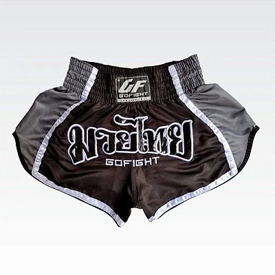 Short Muay Thai Estilo Tailandês Black in Gray Go Fight