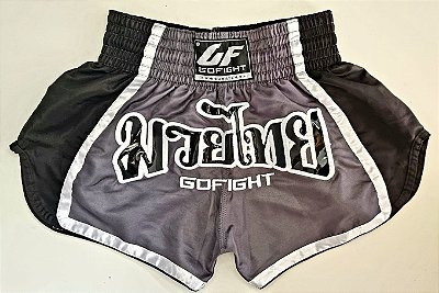 Short Muay Thai Estilo Tailandês Gray in Black Go Fight