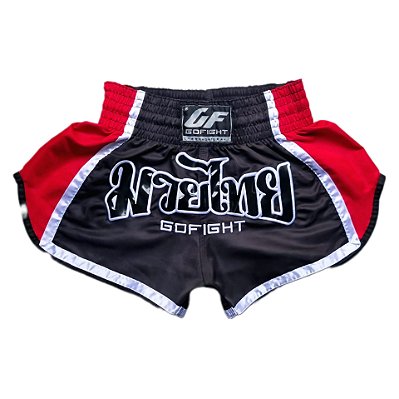 Short Muay Thai Estilo Tailandês Go Fight Black in Red