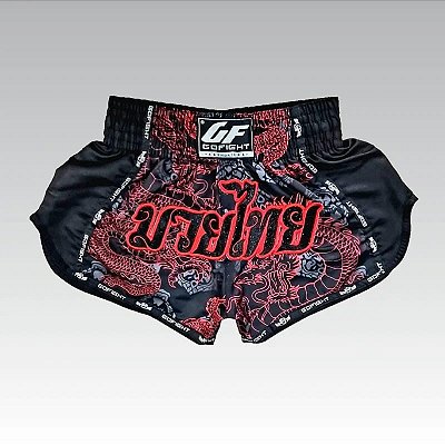 Short Muay Thai Estilo Tailandês Go Fight Dragon Red