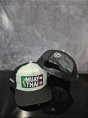 Boné Trucker Muay Thai Bandeira Brasil E Tailândia Fighter'$ Preto Unico