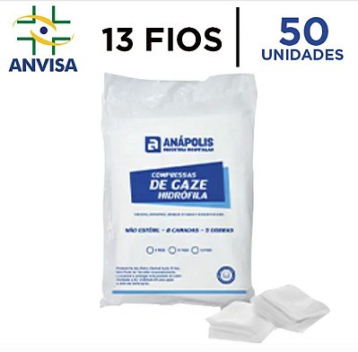 Compressa de Gaze Hidrófila Não Estéril 13 fios pacote com 50 unidades