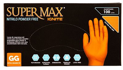 Luvas Supermax - Nitrilo Proteção Ignite Orange M G e GG