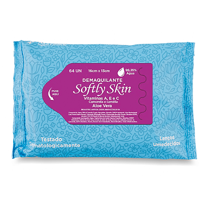 Demaquilante 64 UN Lenço Umedecido UN Softly Skin c/Vitamina