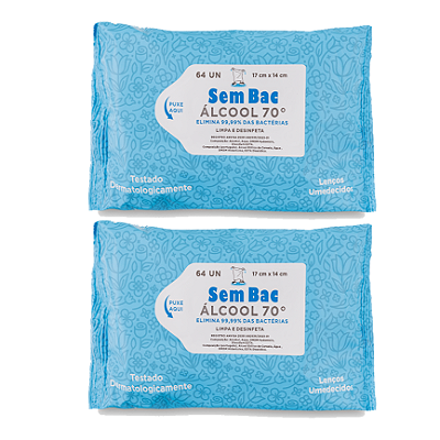 Lenço Umedecido 128 UN Alcool 70 SEMBAC elimina 99% bactérias