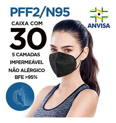 MÁSCARA RESPIRADOR PFF2 PRETA 30 UNIDADES