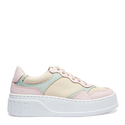 Tênis Feminino Casual Rosa Couro Flatform Santa Lolla