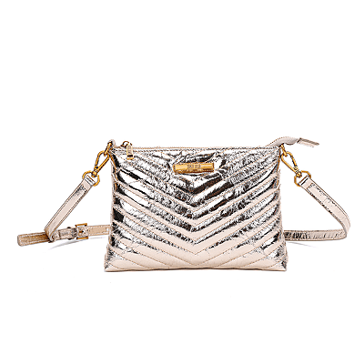 Bolsa Pequena Material Metal Crinkle Dourada Alça Transversal