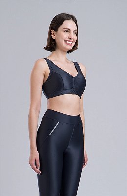 Top Bo Ju New Mulher Elástica - Grafite/Preto