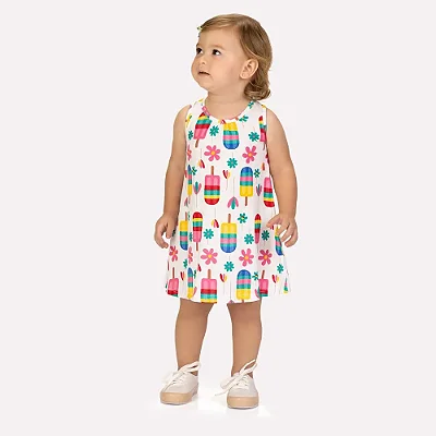 Vestido Infantil Menina Kyly Picolés e Flores em Meia Malha